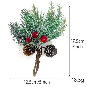 Dimensioni dettagliate per ramo di pino natalizio artificiale decorato con bacche rosse