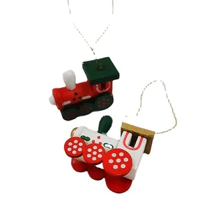 Adornos navideños de tren de madera para colgar en el árbol y para regalos festivos DIY