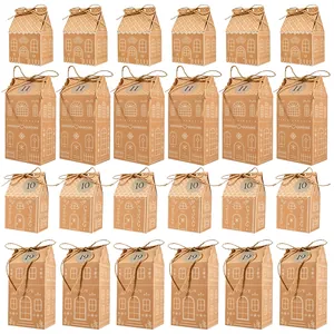 Set of kraft paper gingerbread house gift boxes for Christmas candy, treats and cookies