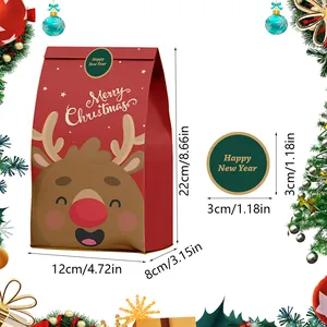Tableau des dimensions détaillées pour sac cadeau renne de Noël et autocollant de sceau