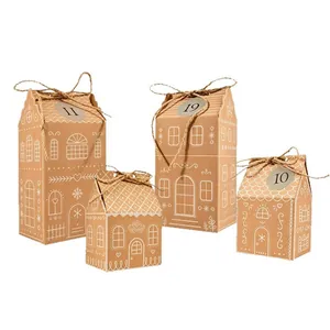Charming kraft paper gingerbread house gift boxes set for Christmas candy and cookies.