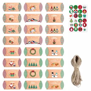 Set 24 Scatole Regalo Calendario Avvento DIY Carta Kraft Con Adesivi Corde Scatole Caramelle Cuscino Per Decorazioni Natalizie