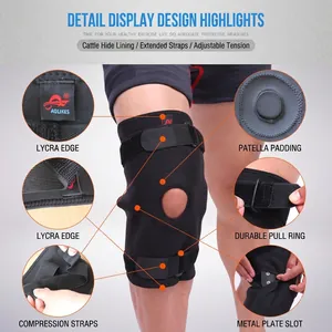 Rodillera ajustable con soporte doble de placa de acero para deporte y rehabilita