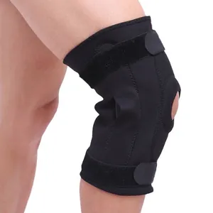 Rodillera deportiva profesional con soporte de doble placa de acero y correas.