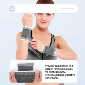 Breathable grey striped compression sports wristbands for basketball and running support