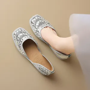 Scarpe Basse da Donna Stile Francese con Strass Punta Quadrata D Orsay Eleganti Scarpe da Festa in Microfibra