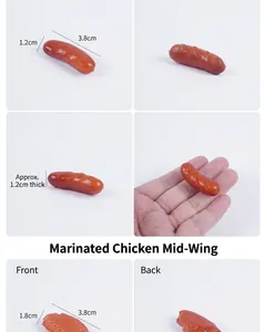 Detailed views of miniature realistic food models with size measurements in centimeters