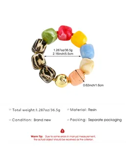 Buntes böhmisches Harzperlenarmband mit Leopardenmuster und Marmordetails