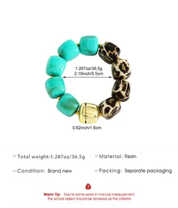 Bohemian handgefertigtes Perlenarmband mit türkisen und Leopard-Print-Harzperlen