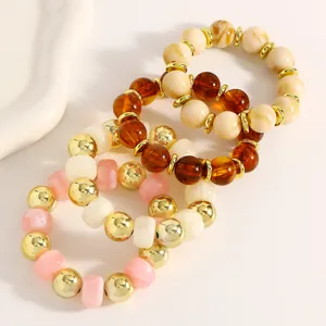 Bohemian handgefertigte Perlenarmbänder Set mit bunten Harzperlen und Goldakzenten