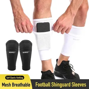 Nylon Breathable Mesh Soccer Shin Guard Sleeves Pocket Design Protective Gear Calf Socks For Adult Kids Men Women