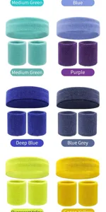 Sport sweatband set including headband and wristbands in various vibrant colors