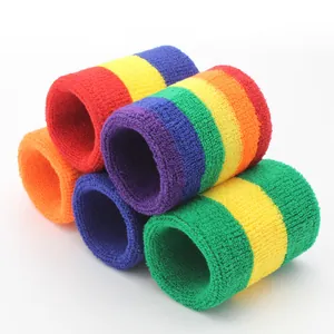 Premium set of six colorful striped elastic towel sweatbands for sports and basketball