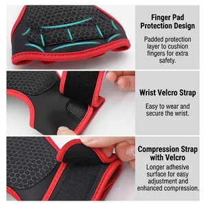 Weightlifting gym gloves with honeycomb silicone padding and wrist compression straps