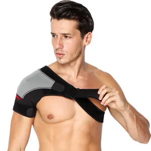 Adjustable sports shoulder brace for injury recovery and joint support in black and gray.