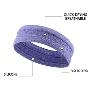 Breathable blue sports sweatband with silicone non-slip grip for running and yoga