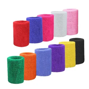Set of colorful cotton terry cloth sports wristbands for effective sweat absorption