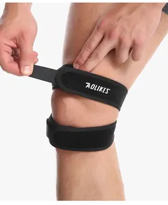 Close-up of the adjustable velcro strap on the AOLIKES sports patellar knee support.