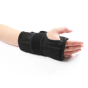 Breathable black mesh wrist support brace with splint for sprain recovery and stability.
