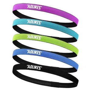 Set of 5 colorful Aolikes non-slip sports sweatbands for running, gym, and yoga.