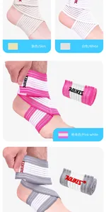 Detailed view of elastic ankle support bandages in various colors and compression styles