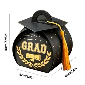Detailed view of black graduation cap gift box with dimensions 10x6x6cm