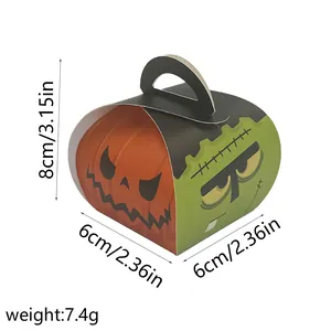 Detailed view of Halloween cartoon candy box showing 8x6x6cm size and 7.4g weight