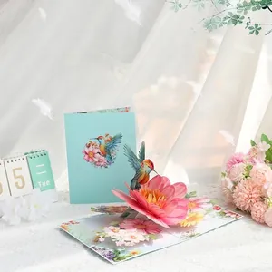 3D Pop-up Hummingbird Flower Greeting Card Handmade Paper Gift Card For Mother's Day Valentine's Day Anniversary Gift