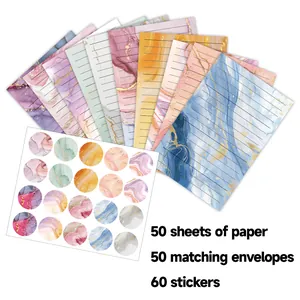 Detailed layout of the marble watercolor stationery set with 50 sheets and stickers