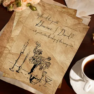 Vintage textured A4 stationery paper with hand-drawn floral and candle sketches