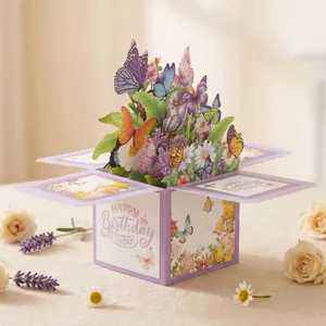 3D Butterfly Floral Pop Up Greeting Card Creative Paper Carving Birthday Blessing Card With Envelope For Teacher Gift