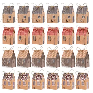 Set di 24 scatole regalo di Natale a forma di casa di pan di zenzero con spago