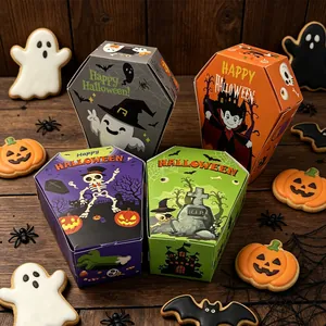 Halloween Sargform Geschenkverpackung Box Weißer Karton Cartoon Kürbis Geist Muster Süßigkeiten Dessert Tragbare Box Party Zubehör