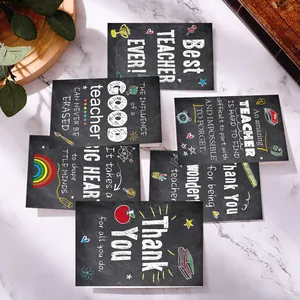 Set de tarjetas de agradecimiento para maestros estilo pizarra con frases de gratitud escritas