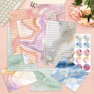 Exquisite marble watercolor stationery set with letter paper, envelopes, and stickers