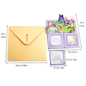 3D butterfly pop-up birthday card set with yellow envelope and detailed size guide