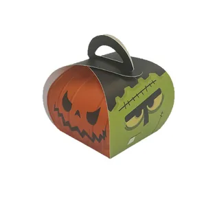 Halloween pumpkin and Frankenstein cartoon paper candy box with carry handle for gifts