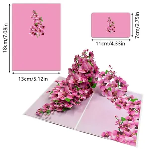 3D pop-up greeting card featuring a pink orchid paper sculpture design with dimensions