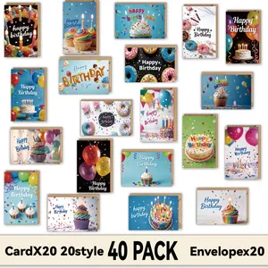 Umfassendes Set mit 20 sortierten Geburtstagskarten und Umschlägen im 40er-Pack
