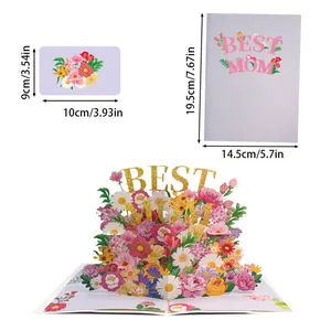 Best Mom 3D pop-up greeting card featuring a vibrant floral paper sculpture design