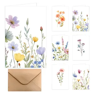 Coffret de cartes de vœux fleurs à l'aquarelle avec enveloppe kraft en vue détaillée