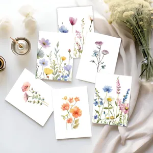 Lot de six cartes de vœux fleurs à l'aquarelle avec de délicates fleurs sauvages