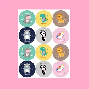 Set de 12 pegatinas redondas Thank You con animales lindos para sellar paquetes de regalo