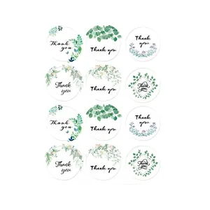 Juego de pegatinas redondas de agradecimiento con elegantes motivos florales para regalos