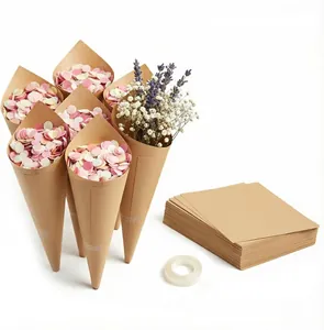 DIY Hochzeit Konfetti-Tüten-Set mit Kraftpapier, Trockenblumen und rosa Konfetti