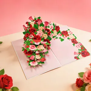 Detailed view of an intricate 3D pop-up greeting card featuring a colorful rose bouquet