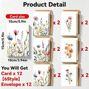 Coffret de 12 cartes de vœux fleurs aquarelle avec enveloppes pour diverses invitations