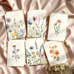 Lot de 6 cartes de vœux botaniques à l'aquarelle avec motifs floraux et enveloppes.