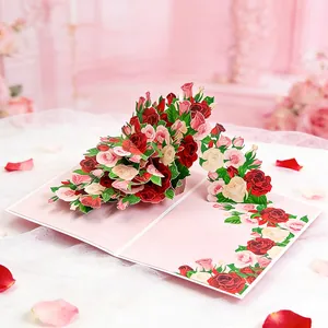 Elegant 3D pop-up greeting card for Mother's Day featuring a lush bouquet of colorful roses
