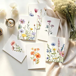 Lot de 6 cartes de vœux fleurs à l'aquarelle avec intérieur blanc vierge.